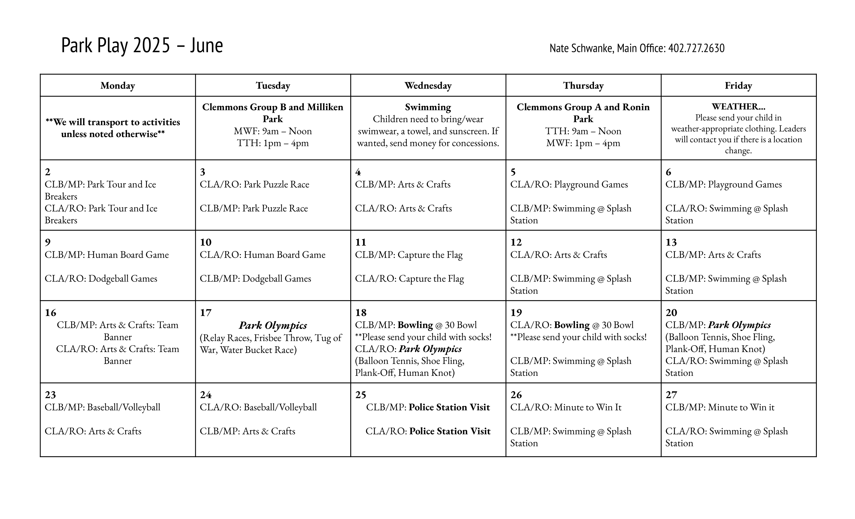 2025 Parks Schedule-1